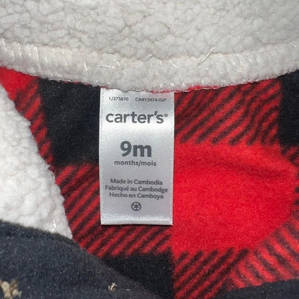 NWT Carter's Sweater Toddler Size 9 Months Buffalo Plaid Sherpa Collar Pullover‎